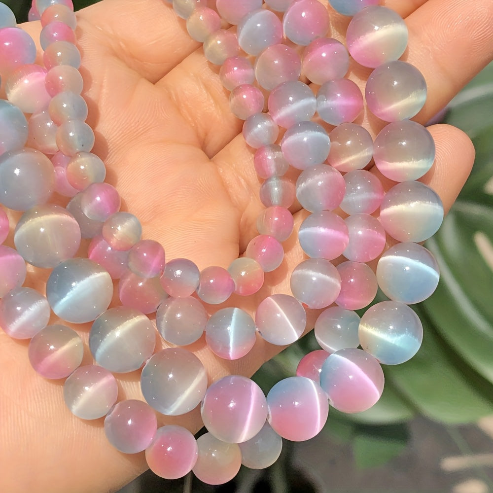 15 Inch Strand 6/8/10mm Pastel Gradient Cat's Eye Stone Beads - Iridescent Play-of-Color Loose Spacer Beads for Jewelry Making, DIY Bracelets & Necklaces, Japanese-Korean Style Lustrous Finish Beads for Crafting, Holiday Gift