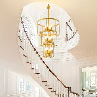 18 Inch Farmhouse Chandelier - 12-Light Adjustable Tiered Pendant Light Fixture, Black & Golden Modern Rust-Resistant Metal Lantern for Entryway, Staircase, Foyer, Dining Room - Semi-Flush Mount, E12 Bulb Compatible (Bulbs No