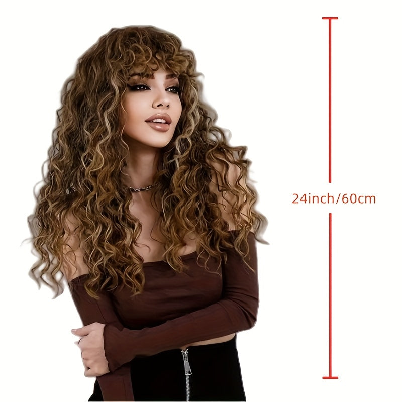 24 Inch Afro Kinky Curly Hair Wigs With Bangs
