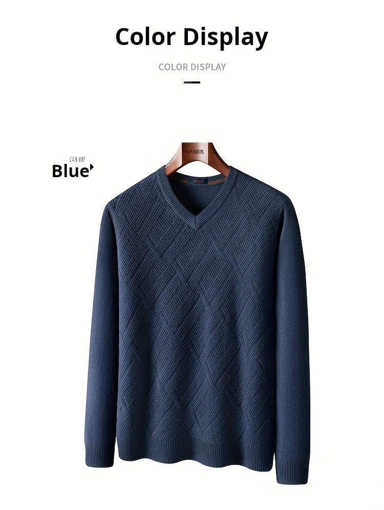 KAISER Men's Cozy Wool V-Neck Sweater - Casual Striped Long Sleeve Pullover for Fall/Winter, Soft & Warm, Korean And Japanese Targeted, Fashion