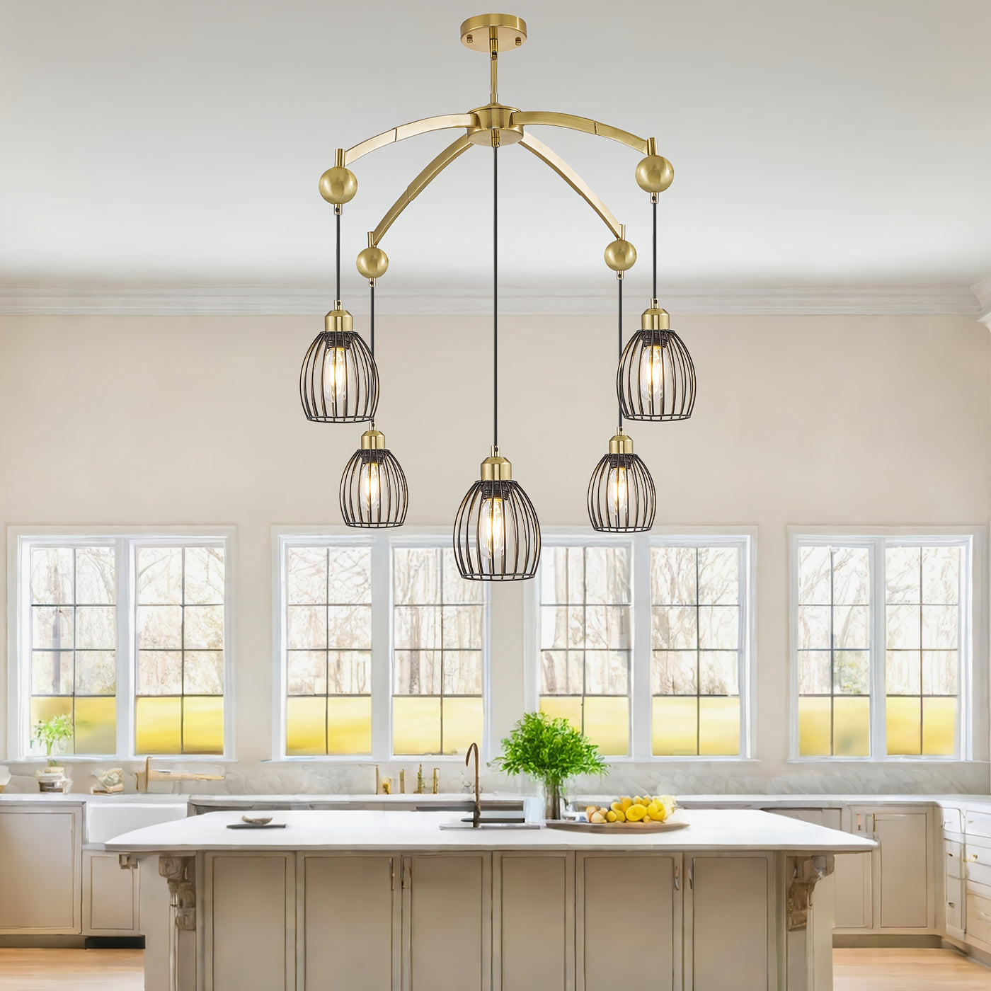 5/7/13-Light Modern Industrial chandelier - Matte Black linear pendant light with Adjustable height, Semi-Flush mounting, Heavy-Duty Metal Construction for Kitchen Island, Dining Room, Living Room, Bedroom - Compatible with d