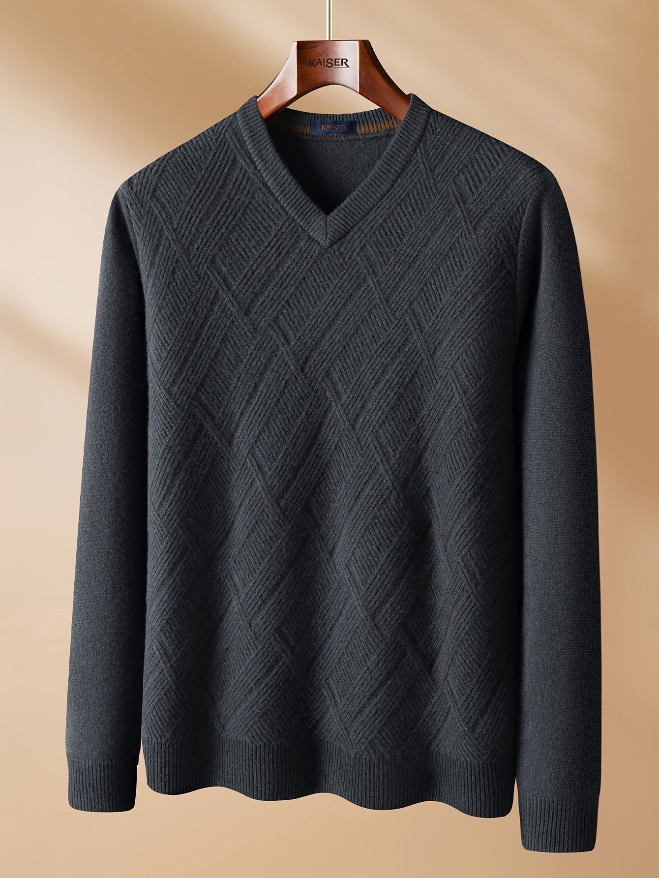 KAISER Men's Cozy Wool V-Neck Sweater - Casual Striped Long Sleeve Pullover for Fall/Winter, Soft & Warm, Korean And Japanese Targeted, Fashion