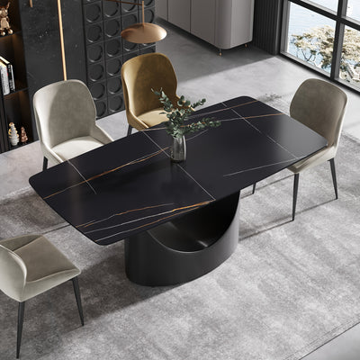 Modern Rectangle Marble Dining Table(Dining Table Only, Chairs Not Included), Marble Sintered Stone Top Dining Table, Rectangle Dining Room Table With Unique U-Shape Carbon Steel Pedestal For Kitchen/Living Room