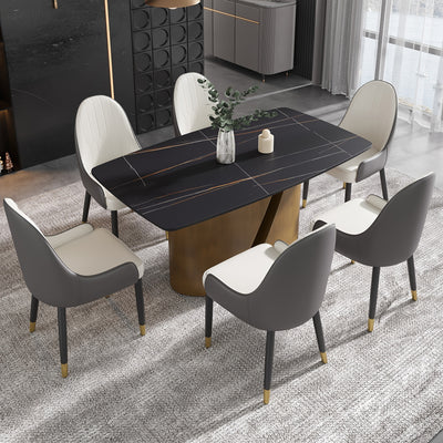 Modern Marble Dining Table for 6-8(Chairs Not Included), 63" White Rectangle Dining Table, Luxury Sintered Stone Dining Tabletop with Bronze Carbon Steel Pedestal Dinner Table for Kitchen Dining Room