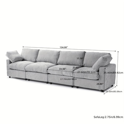 134" Extra Long Modular Sectional Sofa - 4-Seater Convertible L-Shaped Couch with Chaise Lounge, Washable Fabric Upholstery & Plush Cushions, Modern Minimalist Black Sectional Sofa for Large Living Room, Apartment, Open-Conce