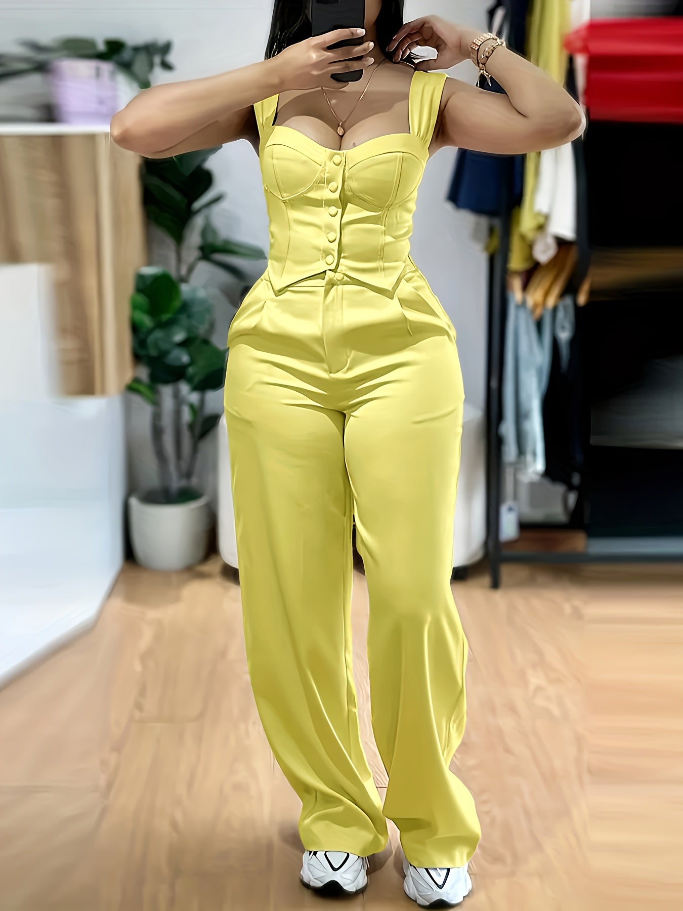 Sleeveless Corset Top & Wide-Leg Pants Set