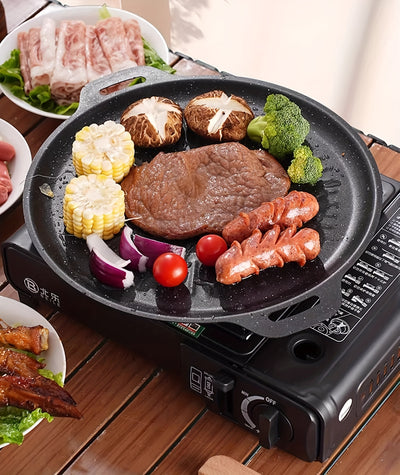 Korean Grill Pan with 6 Non-Stick Coated Layers, Smokeless Round Frying Stone Plate, Suitable for Induction Cooker, Gas Stove, Outdoor Camping, Indoor or Outdoor Barbecue, Party Birthday Gift