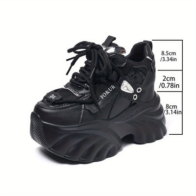 Women'S Chunky Platform Sneakers - Lightweight Low-Top Lace-Up Shoes with Thick Cushioned Sole, Breathable Fabric & Synthetic Cover Upper, All-Season Comfort for Casual & Formal Outfits, Chunky Shoes, Casual Footwear, Durable