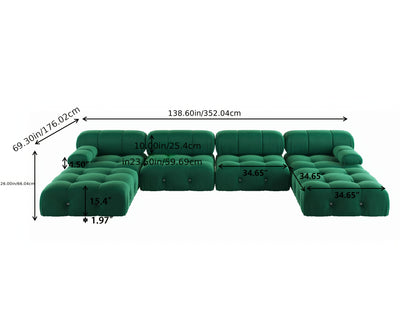 U-Shaped Minimalist Velvet Sofas, 138.6" Convertible Modular Sectional Couch, Modern Comfy Sectional Couches with 2 Chaise Ottomans for Living Room Office Apartment