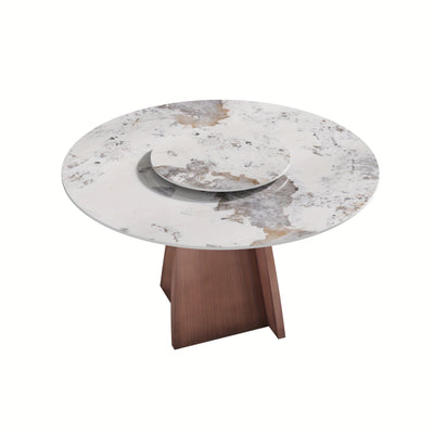 Dining Table for 6 - Sintered Stone Round Dining Table(Chairs Not Included), Modern Marble Dining Table, Glossy White Stone Tabletop, Circle Dining Table for Dining Room, Table Only