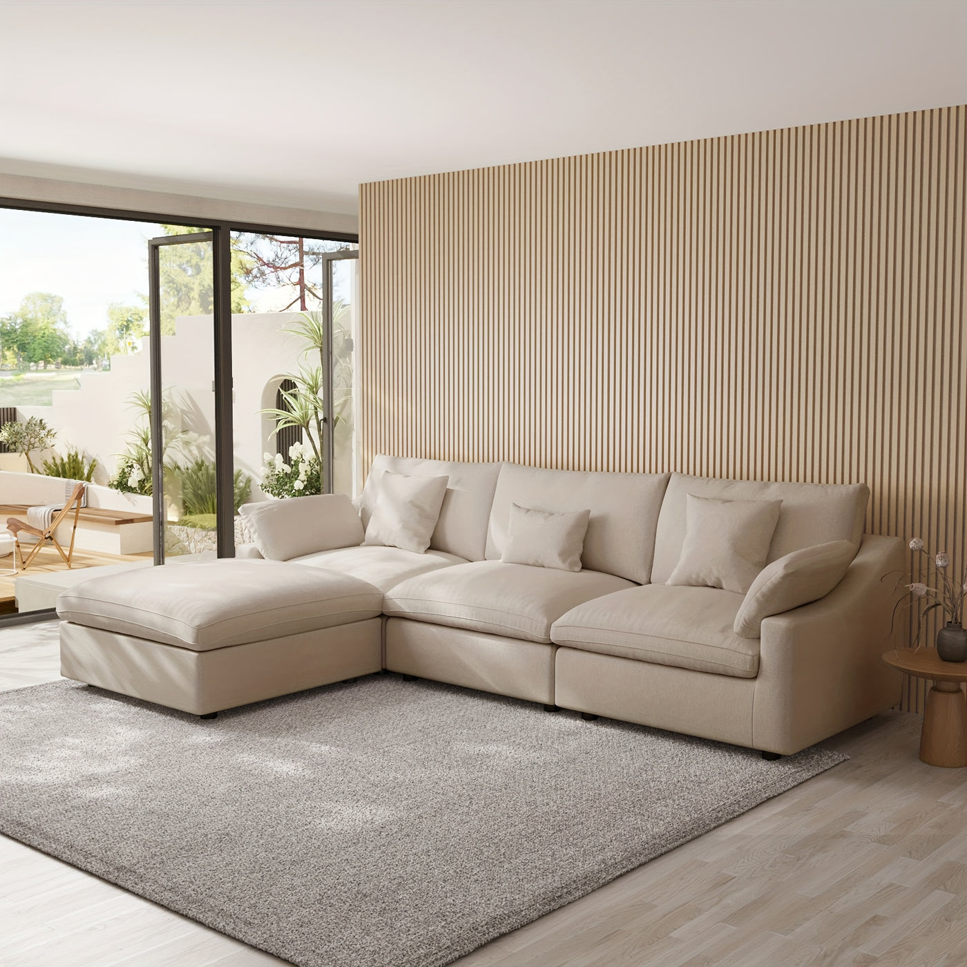 Modern Modular Sectional Sofa with Chaise Ottoman - L-Shaped 119.29" Large Couch, Black Linen Fabric, Washable Removable Cushions & Adjustable Backrest Pillows, Deep Seat Sofa for Living Room, Open-Concept Spaces, Frame, Modu