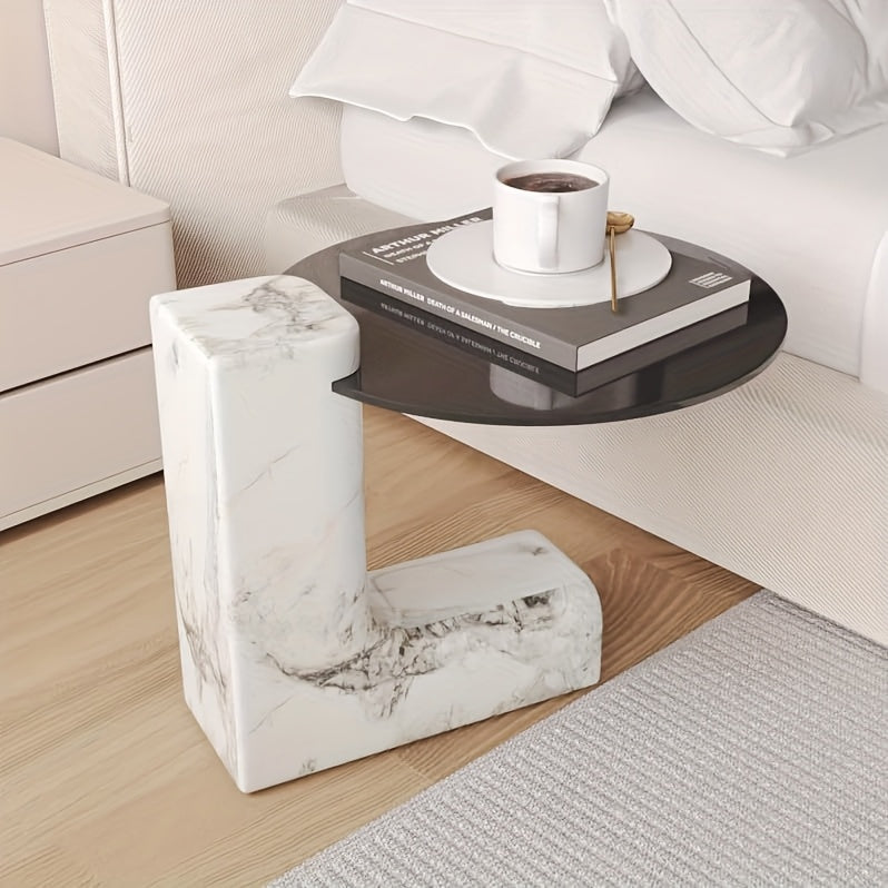 Modern Round Nesting Coffee Tables Set Of 2, Coffee Tables with Faux Marble Texture Surface And C-Shaped Side Table, Nesting Coffee Tables for Living Room/Apartment, Nesting Coffee Table Set, Coffee Table for Living Room, Cof
