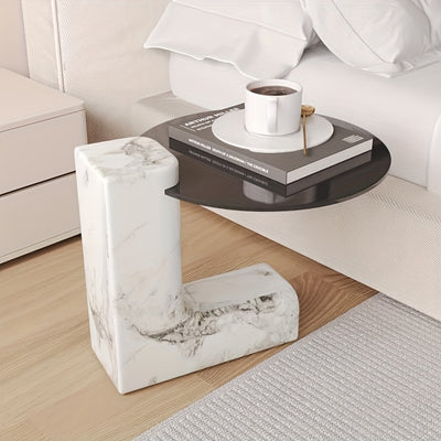 Modern Round Nesting Coffee Tables Set Of 2, Coffee Tables with Faux Marble Texture Surface And C-Shaped Side Table, Nesting Coffee Tables for Living Room/Apartment, Nesting Coffee Table Set, Coffee Table for Living Room, Cof