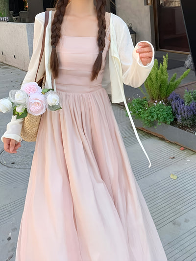 Korean-style Trendy Design Temperament Slimming Dating Vacation Pink Body-hugging Dress with Suspenders And Halter Neck