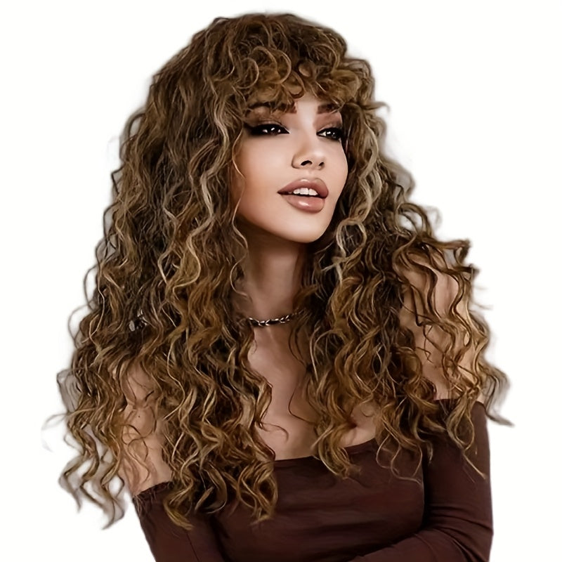 24 Inch Afro Kinky Curly Hair Wigs With Bangs