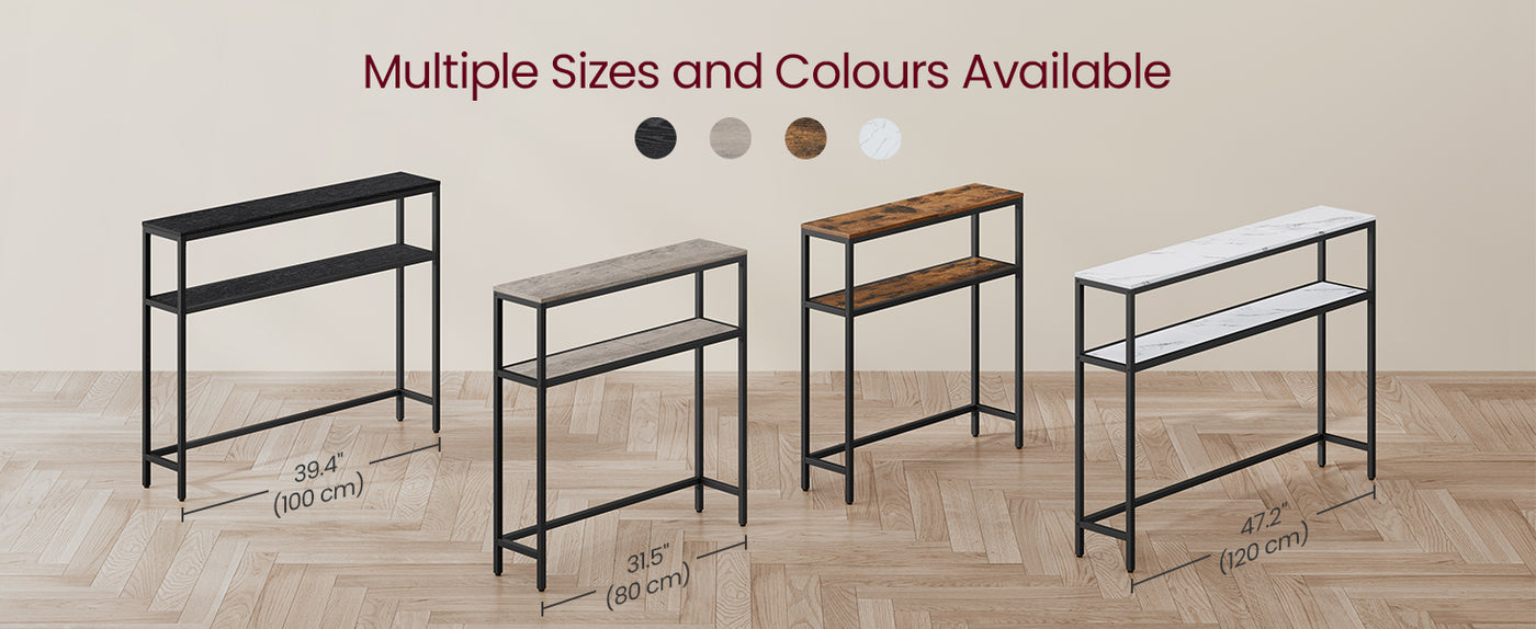 VASAGLE Console Table for Hallway, 2-Tier Slim Sofa Table, 20 x 80 x 80 cm, Hallway Table with 2 Shelves