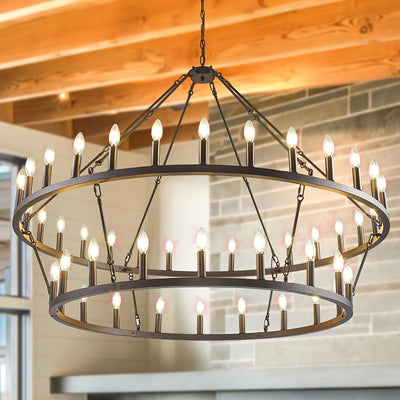 Modern Farmhouse Chandelier 2 Tier Round Wheel Chandelier Large High Ceiling Light.