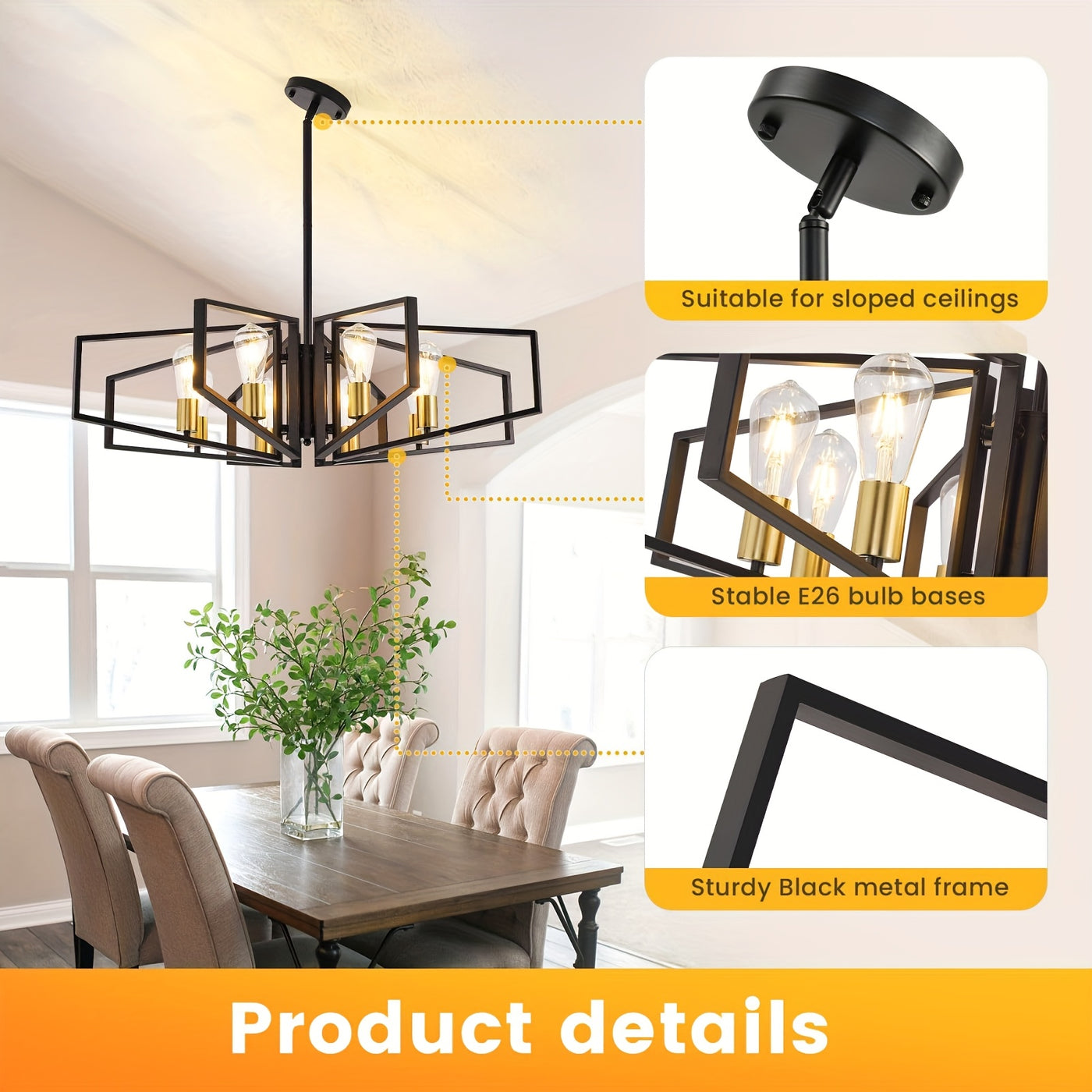 Modern Chandelier, 4Light & 8-Light Farmhouse Dining Room Light Fixture, Modern Industrial Chandelier For Living Room, Bedroom, Foyer, Stairway, Entryway