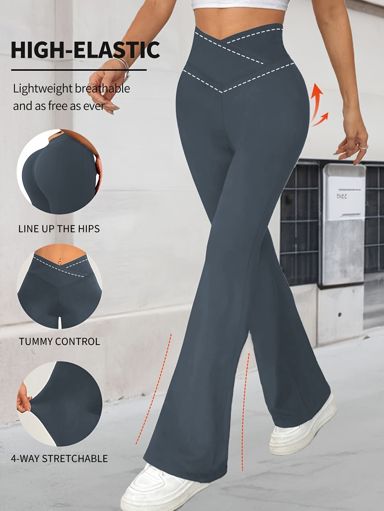 Women'S High-Waisted Flared Leggings - Retro Cross-Waist Yoga Pants, 4-Way Stretch Breathable Workout Leggings with Hip-Lifting Design & Tummy Control, Lightweight for Running, Gym, Casual Wear (Spring/Summer/Fall), Workout L