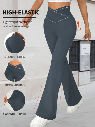 Women'S High-Waisted Flared Leggings - Retro Cross-Waist Yoga Pants, 4-Way Stretch Breathable Workout Leggings with Hip-Lifting Design & Tummy Control, Lightweight for Running, Gym, Casual Wear (Spring/Summer/Fall), Workout L