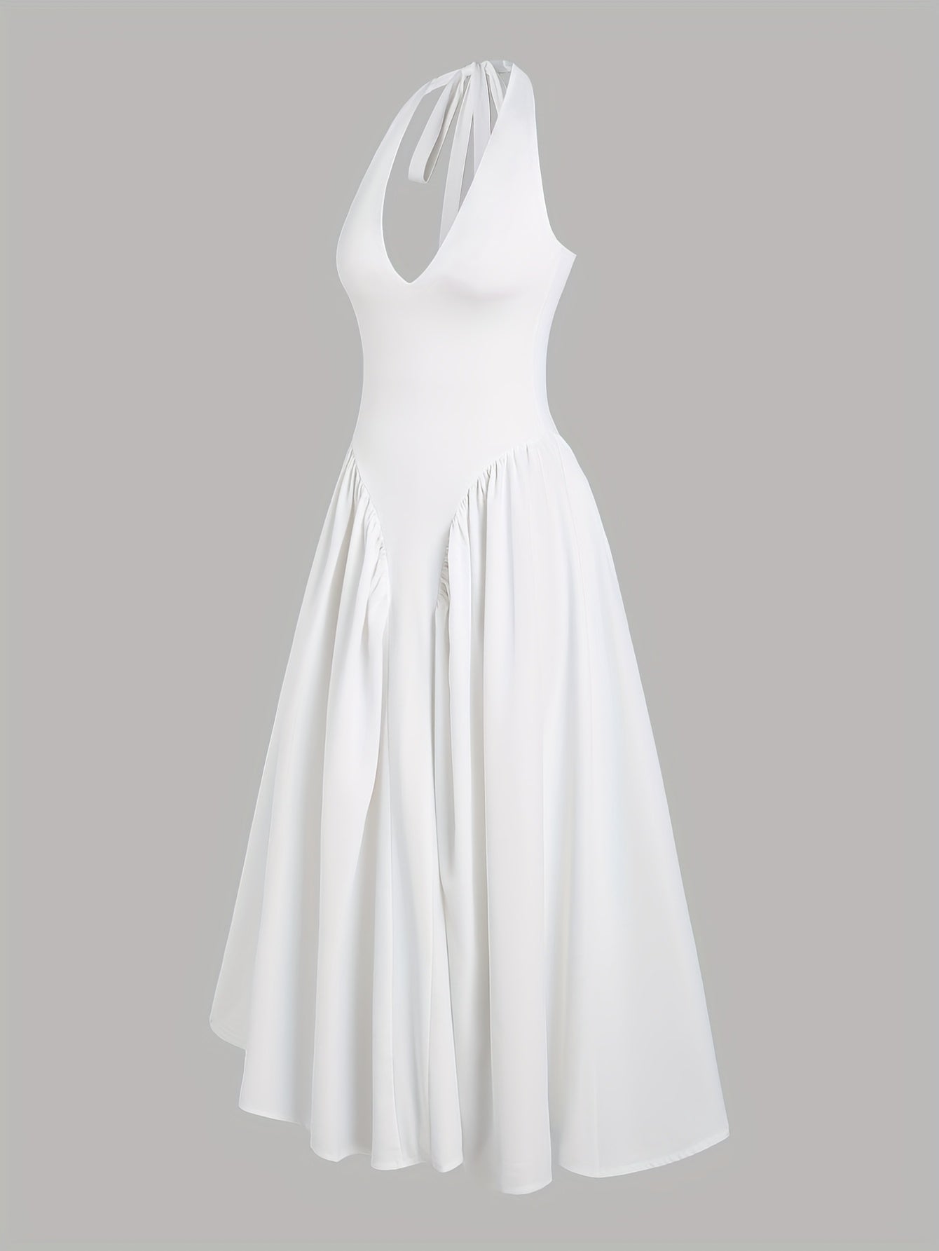 2025 Women's Sexy Deep V-Neck Halter Dress - Summer Sleeveless Solid Color Flared Skirt, Machine Washable Formal Party & Evening Out Dress, Evening Wear, Offshoulder Design, Smooth Fabric, Elegant Silhouette