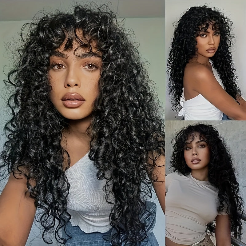 24 Inch Afro Kinky Curly Hair Wigs With Bangs