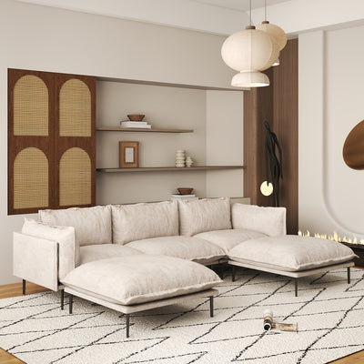 Modern Minimalist Upholstered Couches, U Shape Cloud Modular Sectional Sofa with 2 Ottoman, Comfort Deep Seat U Shaped Couch for Living Room