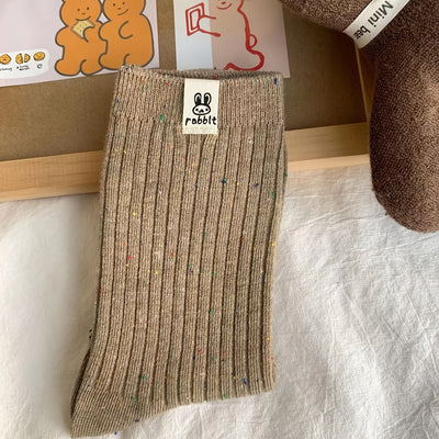 2 Pairs of Rabbit Socks - Mid Knee Knitted Fabric Casual Japanese Style, Suitable for All Seasons, Solid Color, Machine Washable, Women'S Long Socks And Pantyhose