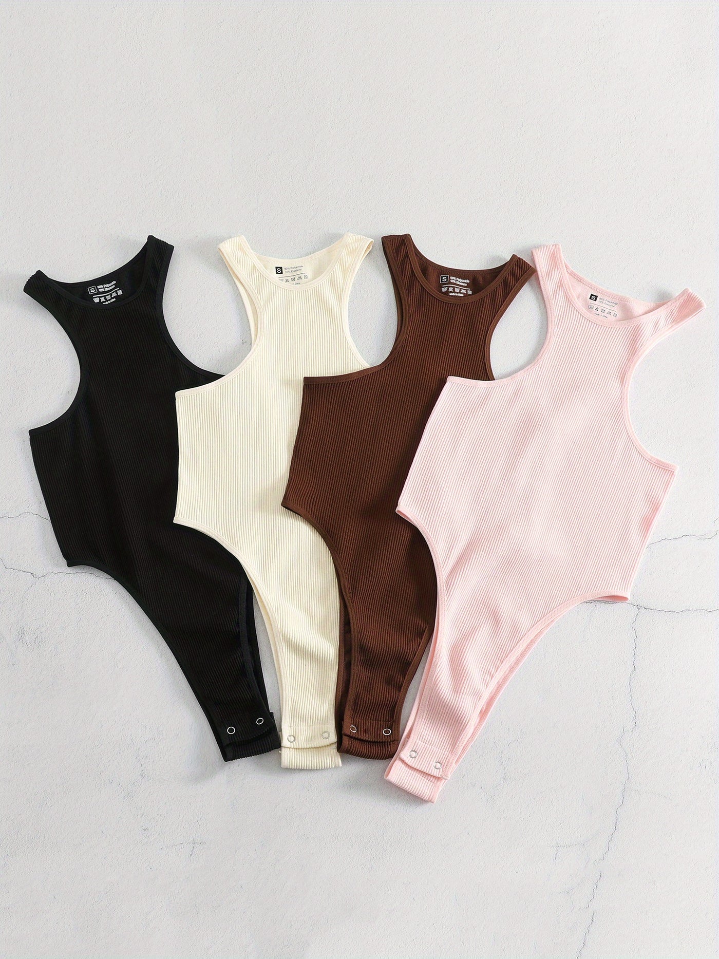 4pcs Seamless Women's Bodysuit Off-the-shoulder Slim Fit Yoga Ribbed Sports Casual Sleeveless Jumpsuit Romper Women's Activewear