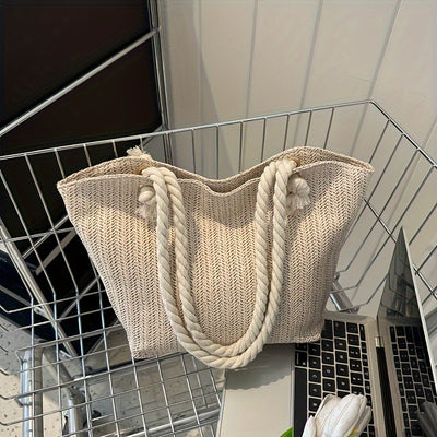 2024 Ladies Large Capacity Beach Bag Handbag, Versatile Fashion Korean Fashion Shoulder Bag, Pastoral Style Woven Bag