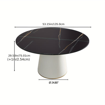 Round Dining Table For 6-8(Dining Table Only, Chairs Not Included), Marble Dining Room Table Round Kitchen Table, Glossy Sintered Stone Tabletop With Solid Metal Base, Circle Dining Table For Kitchen Dining Room Restaurant