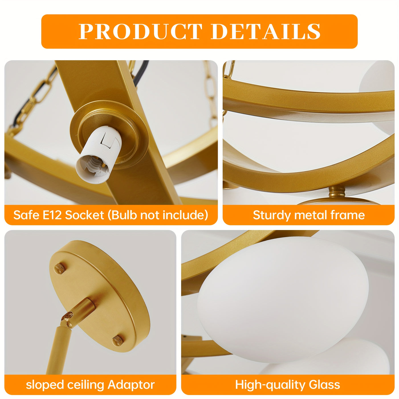 7-Light Golden Modern Sputnik Chandelier, Mid Century for Dining Room Light Fixtures Over Table, Adjustable Hanging Ceiling Light Fixture with Globe Glass Shades for Kitchen Island Living Room Bedroom, Dining Table Light, Cha
