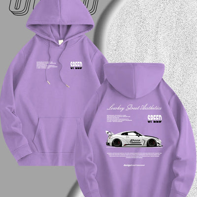 Men's Light Blue Racing Car Graphic Hooded Sweatshirt - Casual Long Sleeve Pullover with Speed & Speed Limit Print, Soft Hood, Machine Washable, Automotive Enthusiast Apparel