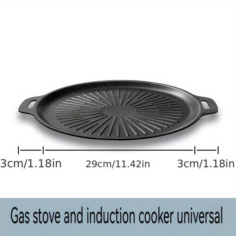 Korean Grill Pan with 6 Non-Stick Coated Layers, Smokeless Round Frying Stone Plate, Suitable for Induction Cooker, Gas Stove, Outdoor Camping, Indoor or Outdoor Barbecue, Party Birthday Gift