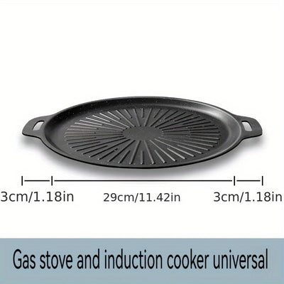 Korean Grill Pan with 6 Non-Stick Coated Layers, Smokeless Round Frying Stone Plate, Suitable for Induction Cooker, Gas Stove, Outdoor Camping, Indoor or Outdoor Barbecue, Party Birthday Gift