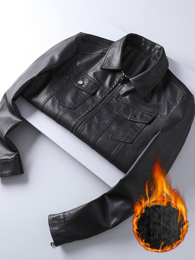 [Compact Size] Men's Slim Fit Jacket - Trendy Korean Style with Fleece Lining, Zipper Closure & Multiple Pockets for Fall and Winter Warmth