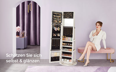 360 ° Rotatable jewelry storage Lockable Jewelry Cabinet Mirror Cabinet with Full Body Mirror