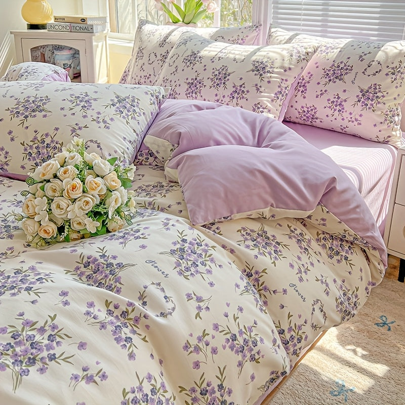 3pcs Korean Style Duvet Cover Set, New American Floral Duvet Cover Set with 1 Single Duvet Cover + 2 Pillowcases, Comfortable and Breathable, Machine Washable, Non-Fading and Deforming, Suitable for All Seasons, Light Beige-F