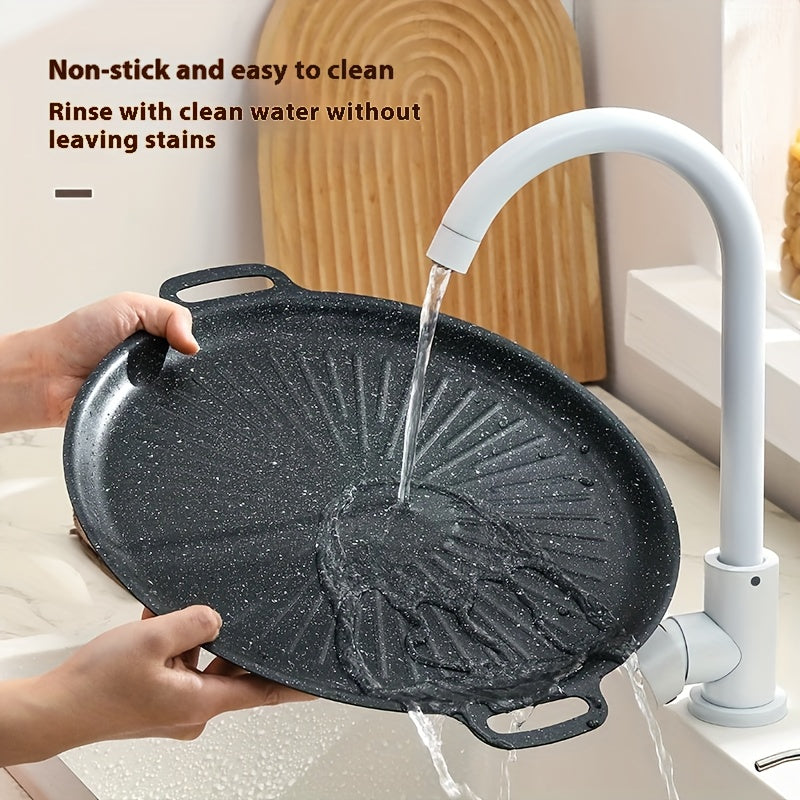 Korean Grill Pan with 6 Non-Stick Coated Layers, Smokeless Round Frying Stone Plate, Suitable for Induction Cooker, Gas Stove, Outdoor Camping, Indoor or Outdoor Barbecue, Party Birthday Gift