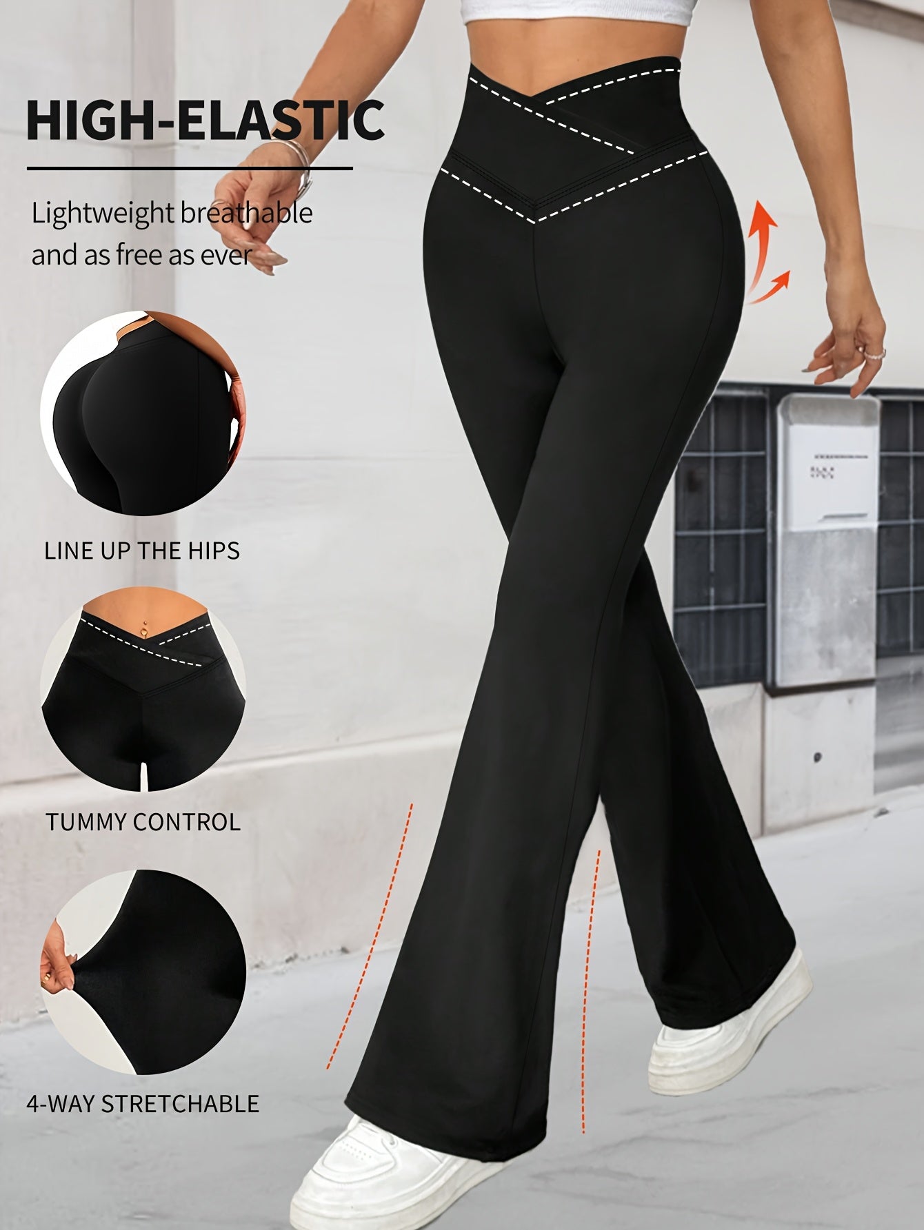 Women'S High-Waisted Flared Leggings - Retro Cross-Waist Yoga Pants, 4-Way Stretch Breathable Workout Leggings with Hip-Lifting Design & Tummy Control, Lightweight for Running, Gym, Casual Wear (Spring/Summer/Fall), Workout L