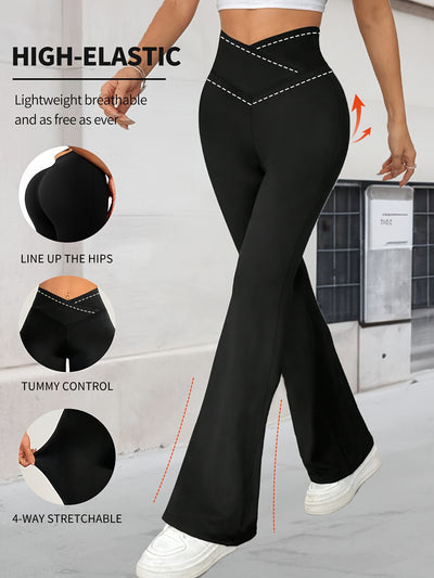 Women'S High-Waisted Flared Leggings - Retro Cross-Waist Yoga Pants, 4-Way Stretch Breathable Workout Leggings with Hip-Lifting Design & Tummy Control, Lightweight for Running, Gym, Casual Wear (Spring/Summer/Fall), Workout L