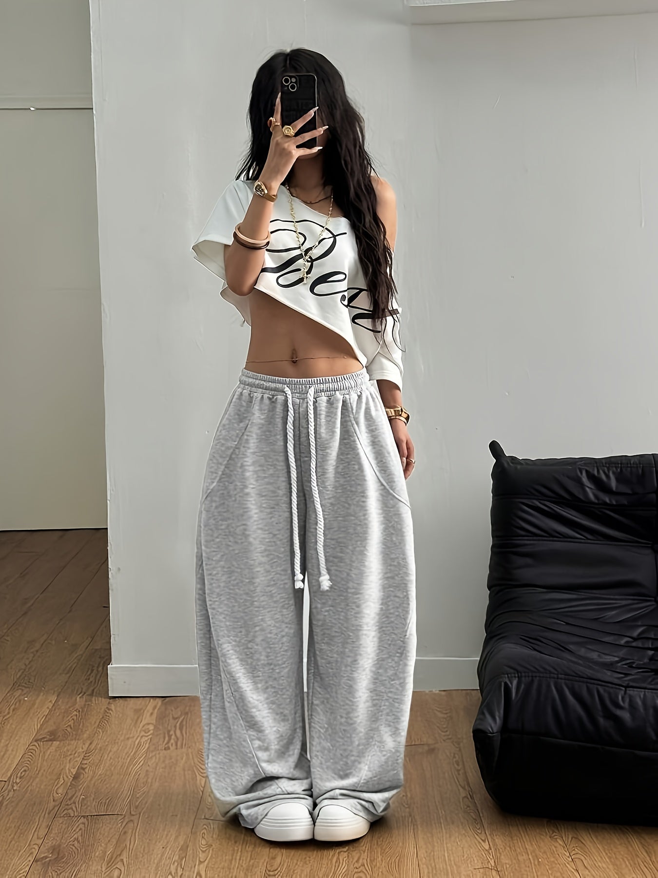 Autumn and Winter Women's Fashion Comfortable Versatile Casual Lazy Design Drawstring Pants