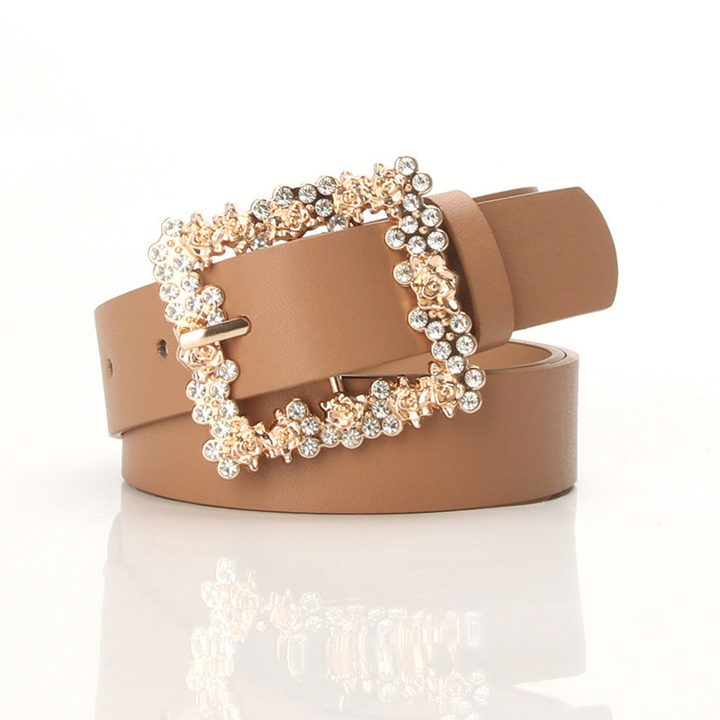 2023 Women'S Fashion Accessory, Elegant Alloy Rhinestone Pin Buckle Belt, Versatile Dress Decorative Accessory, Casual & Sporty Style, Hand Washable - Ideal for Weekend and Festive Occasions, Weekend Casual Wear|Elegant Acces