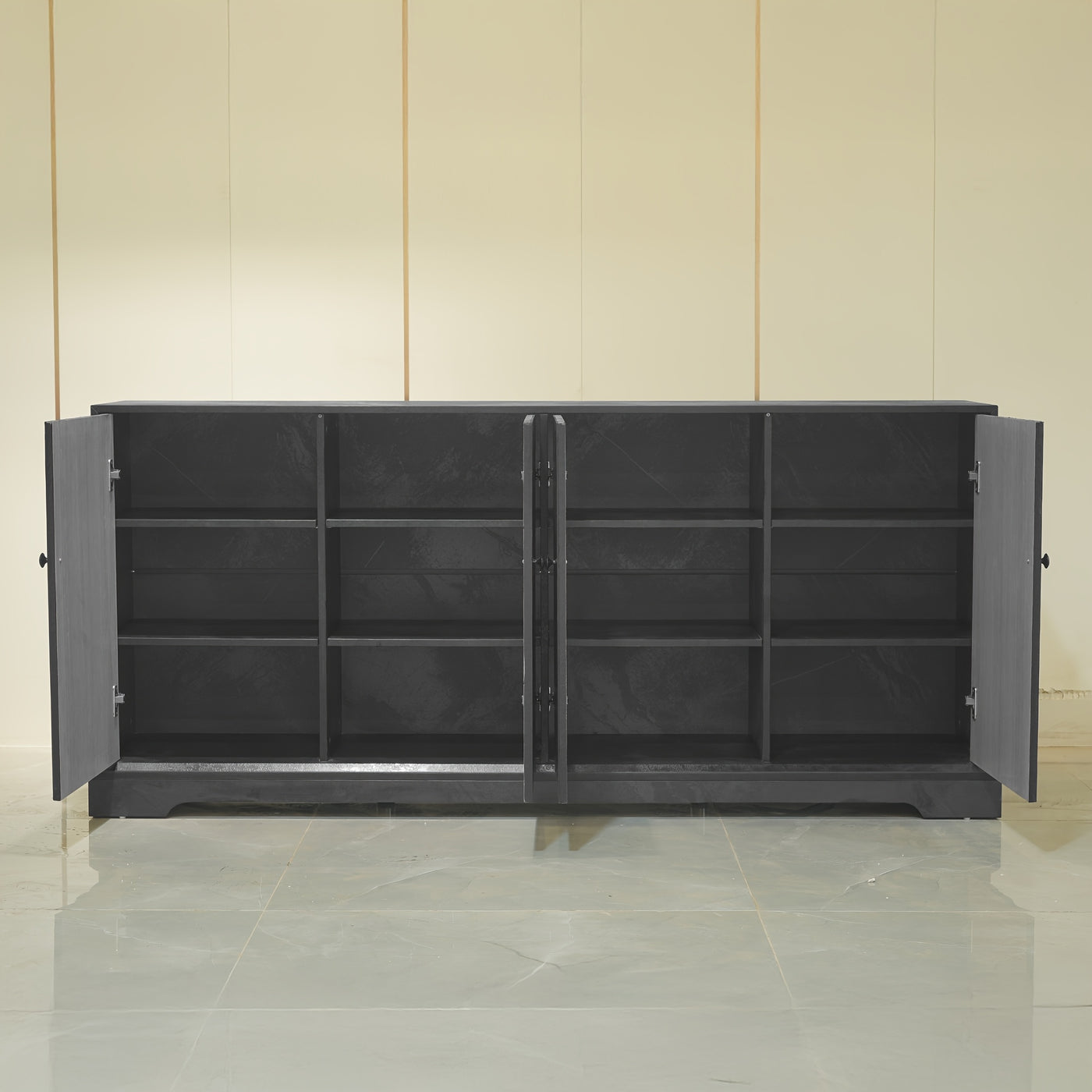 69'' TV Stand with 2 Cabinets for 55-65 Inch TV, Modern TV Console Entertainment Center with Solid Wood Feet, Media Console for Living Room, Bedroom, Black