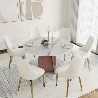 Dining Table for 6 - Sintered Stone Round Dining Table(Chairs Not Included), Modern Marble Dining Table, Glossy White Stone Tabletop, Circle Dining Table for Dining Room, Table Only