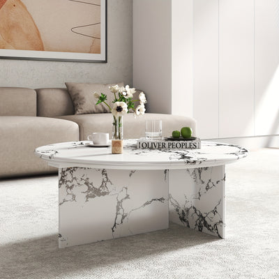 33.5" Marble Round Coffee Tables For Living Room, Center Table For Waiting Area, Space-Saving Coffee Table For Living Room