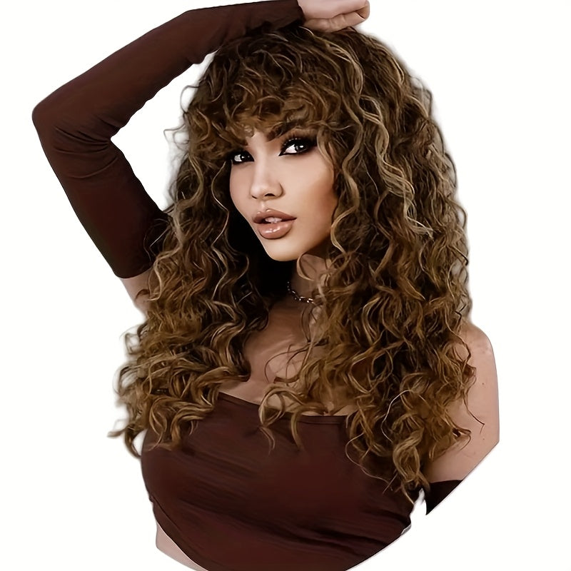 24 Inch Afro Kinky Curly Hair Wigs With Bangs
