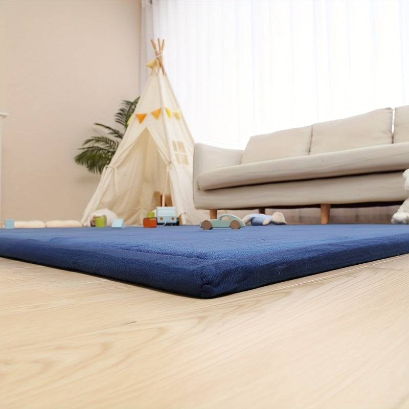 1pc Japanese Tatami Mat, Coral Velvet Mellow Mat, Baby Play Mat For Floor, 1.2 Inch Thick Crawling Rugs, Padded Foam Area Mat For Kids Playroom, Playpen, Nursery, Living Room, Yoga Mat, Non-Slip Backing