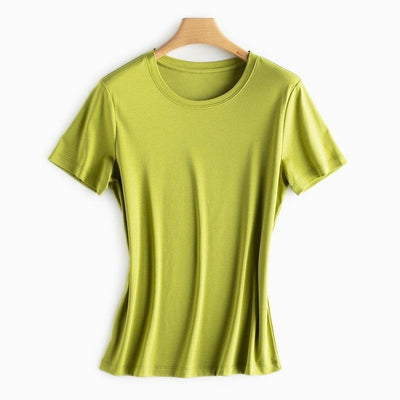 Mulberry Silk Women's Mercerized Cotton T-shirt Fine Solid Color Round Neck Short Sleeves
