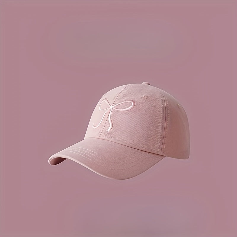 Pink Bowknot Baseball Cap - Adjustable Sun Protection Hat for Women, Lightweight & Stylish Korean-Inspired Design, Perfect for Travel, Beach Outings & Casual Wear, Sun Protection Headwear | Trendy Baseball Cap | Polyester Fib